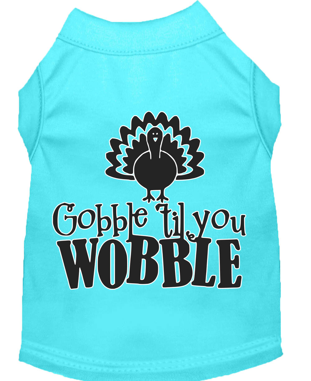 Gobble til You Wobble Screen Print Dog Shirt Aqua Sm